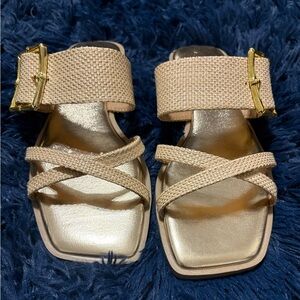 Elegant Tan Sandals with Gold Accents